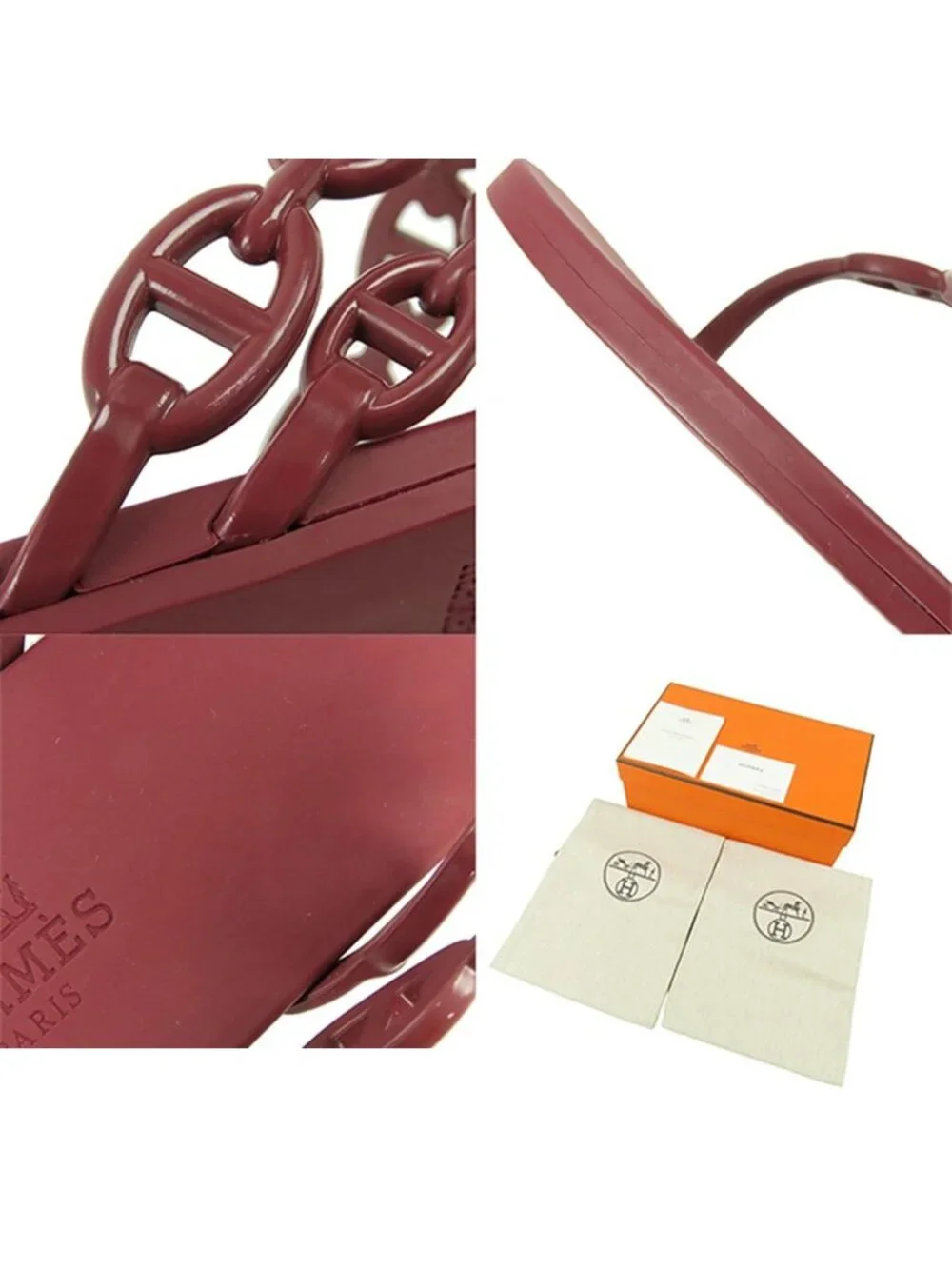Hermes Island Bordeaux Rubber Chaine D'ancre Sandals